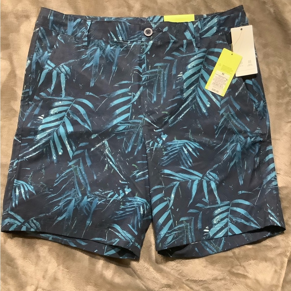 NWT all in motion Men’s Hybrid Resort Shorts Blue Leaf pattern in Medium